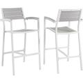 Primewir Maine Outdoor Patio Bar Stool in White Metal & Light Gray plywood, 2PK EEI-1740-WHI-LGR-SET